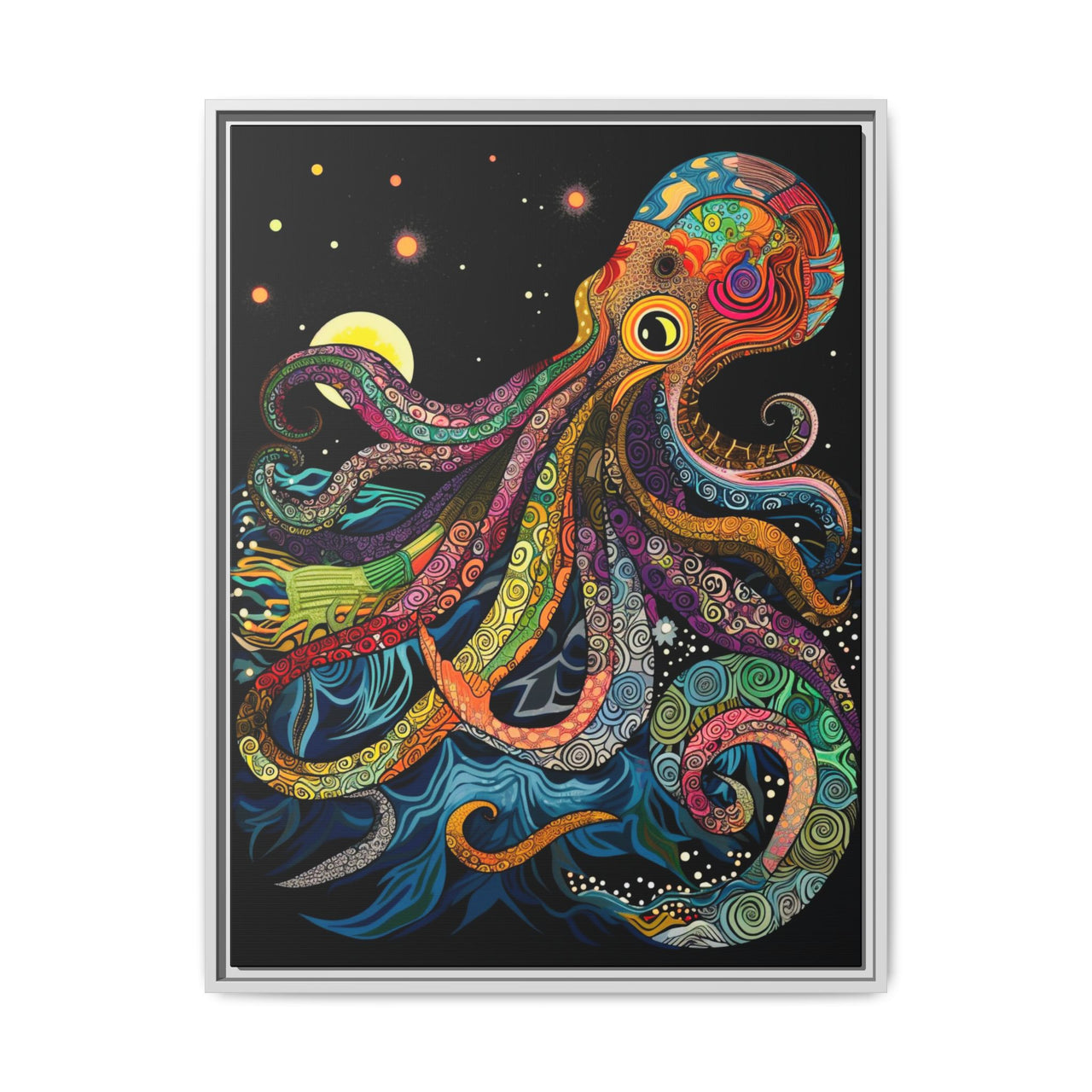 Midnight Depths Octopus Canvas Wall Art with Frame