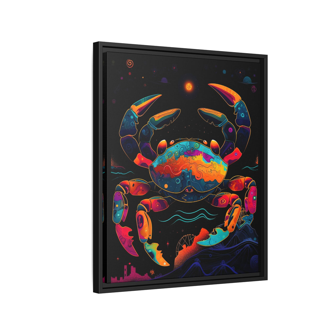 Neon Tide Crab Canvas Wall Art with Frame