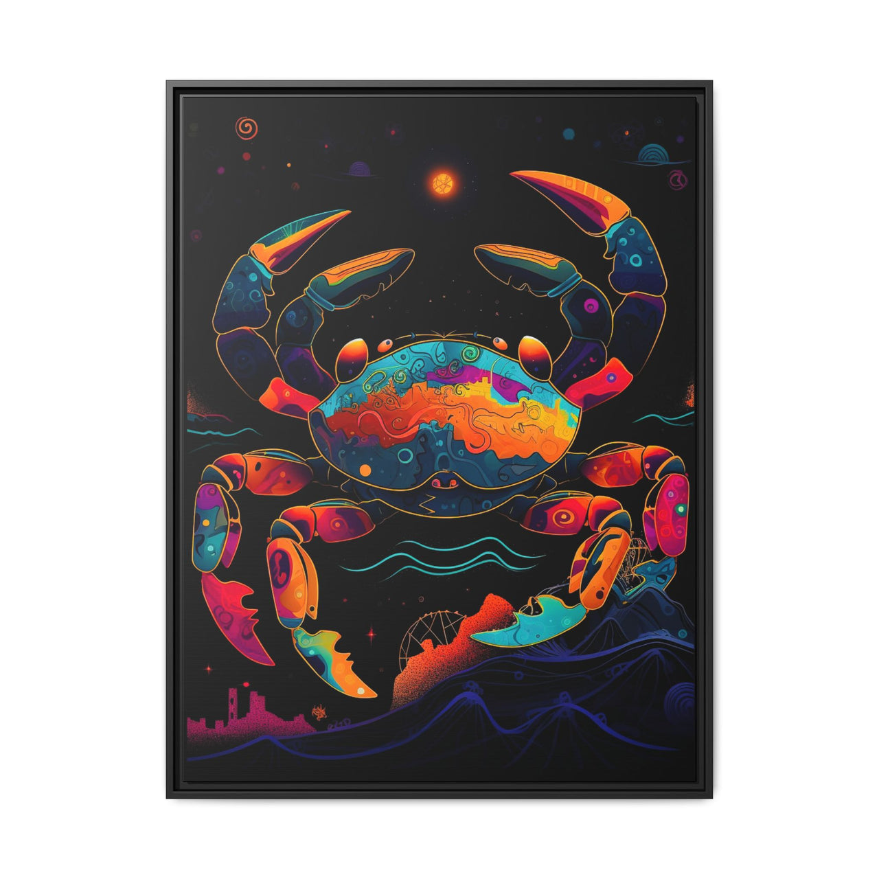Neon Tide Crab Canvas Wall Art with Frame