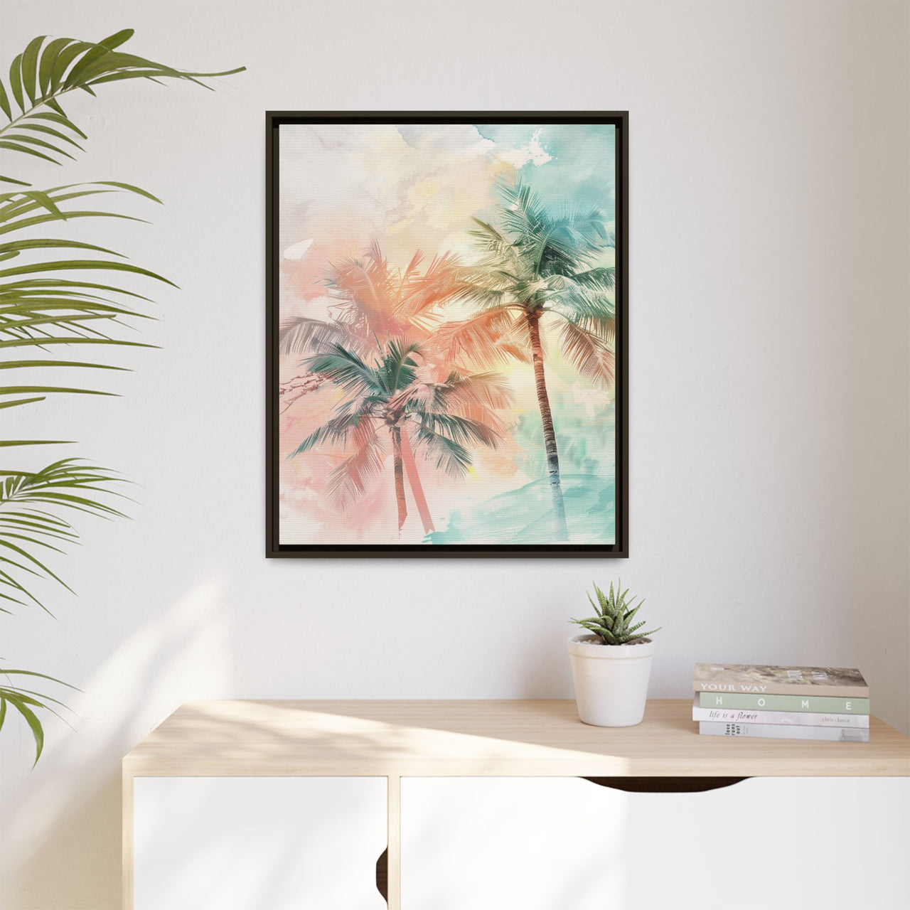 Palm Glow Canvas Wall Art with Frame