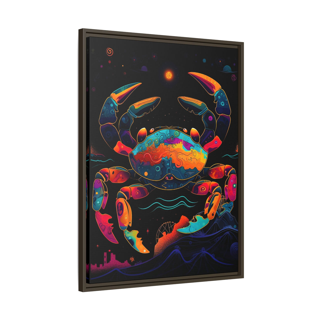 Neon Tide Crab Canvas Wall Art with Frame
