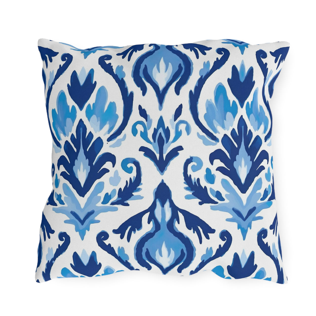 Ikat Blues Outdoor Throw Pillow