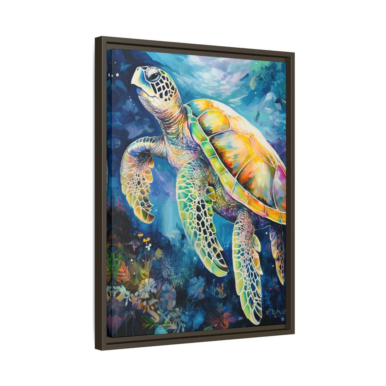 Gliding Turtle Canvas Wall Art with Frame