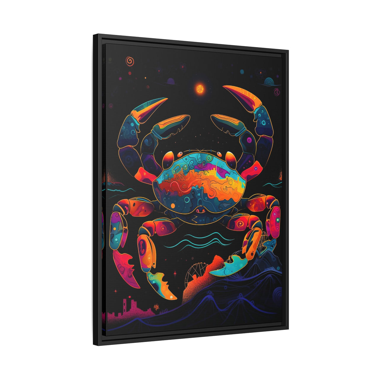 Neon Tide Crab Canvas Wall Art with Frame
