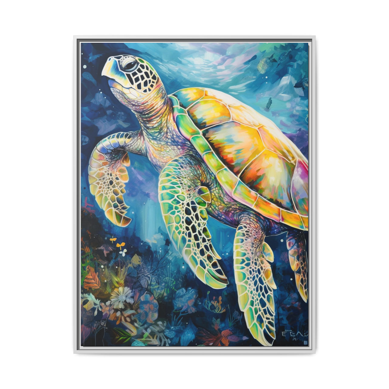 Gliding Turtle Canvas Wall Art with Frame