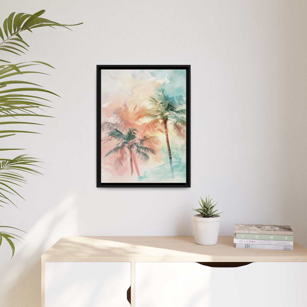 Palm Glow Canvas Wall Art with Frame