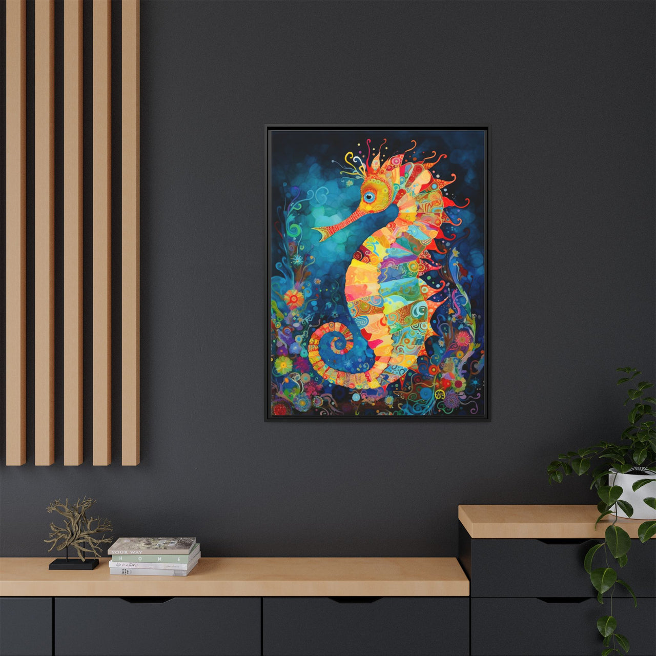 Coral Carnival Seahorse Canvas Wall Art with Frame