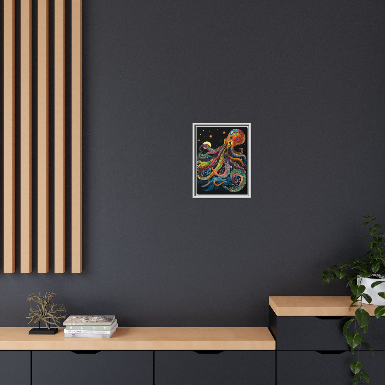 Midnight Depths Octopus Canvas Wall Art with Frame