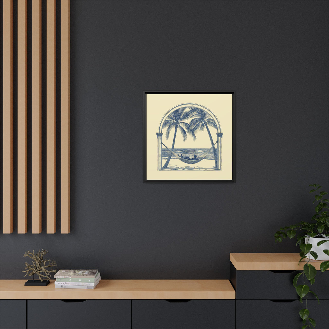 Palm Retreat Hammock Canvas Wall Art with Frame