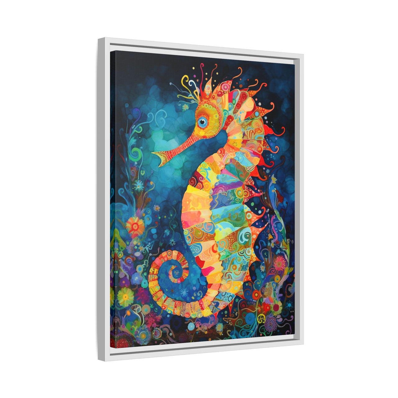 Coral Carnival Seahorse Canvas Wall Art with Frame