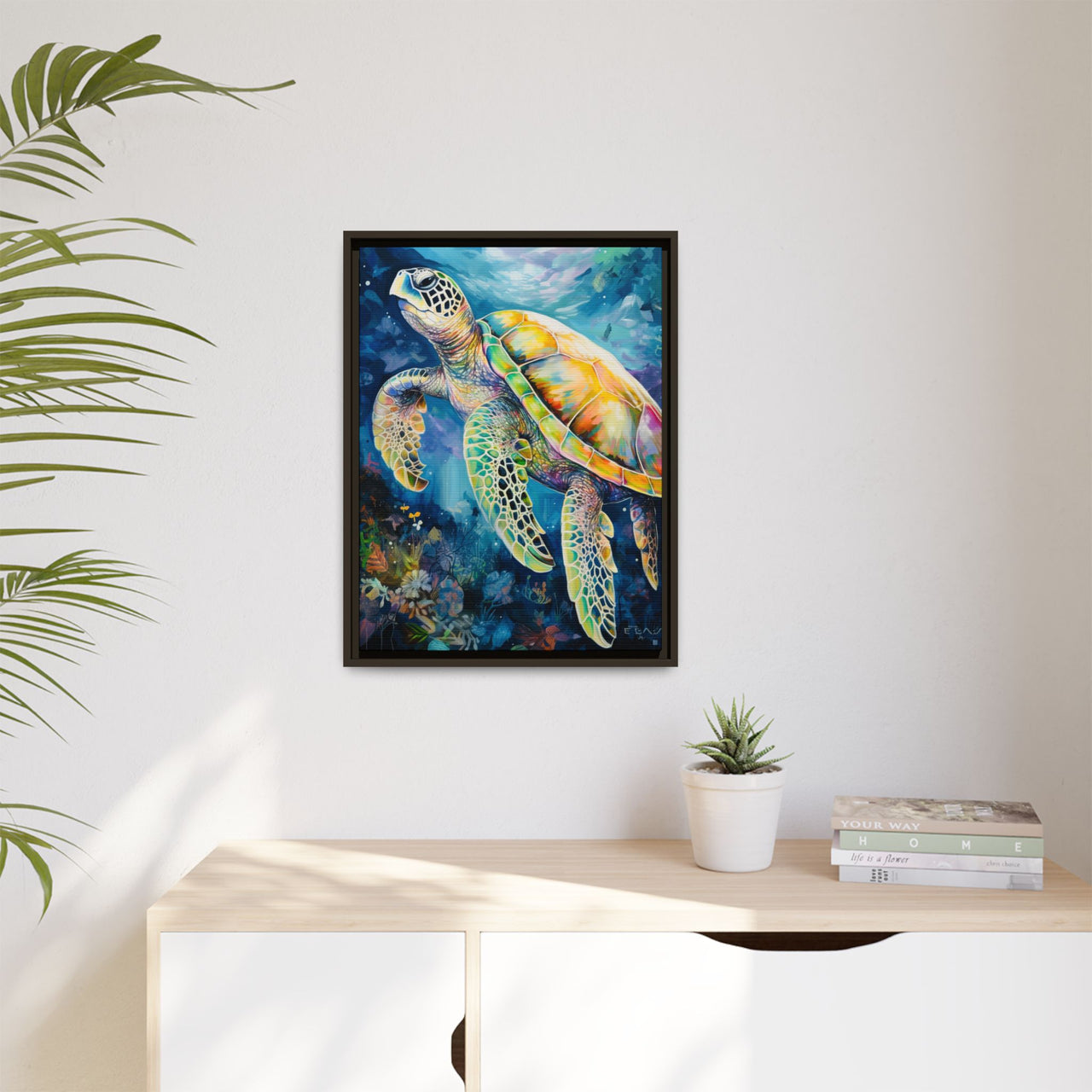 Gliding Turtle Canvas Wall Art with Frame