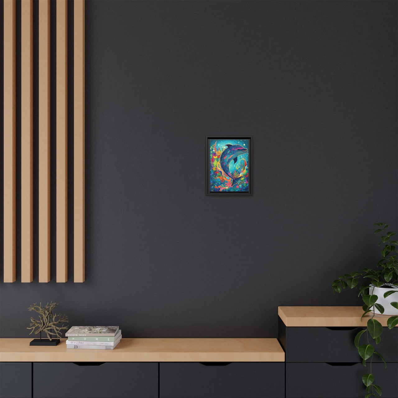 Ocean Bloom Dolphin Canvas Wall Art with Frame
