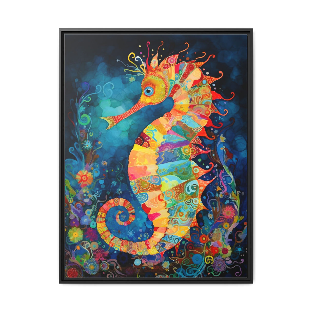 Coral Carnival Seahorse Canvas Wall Art with Frame