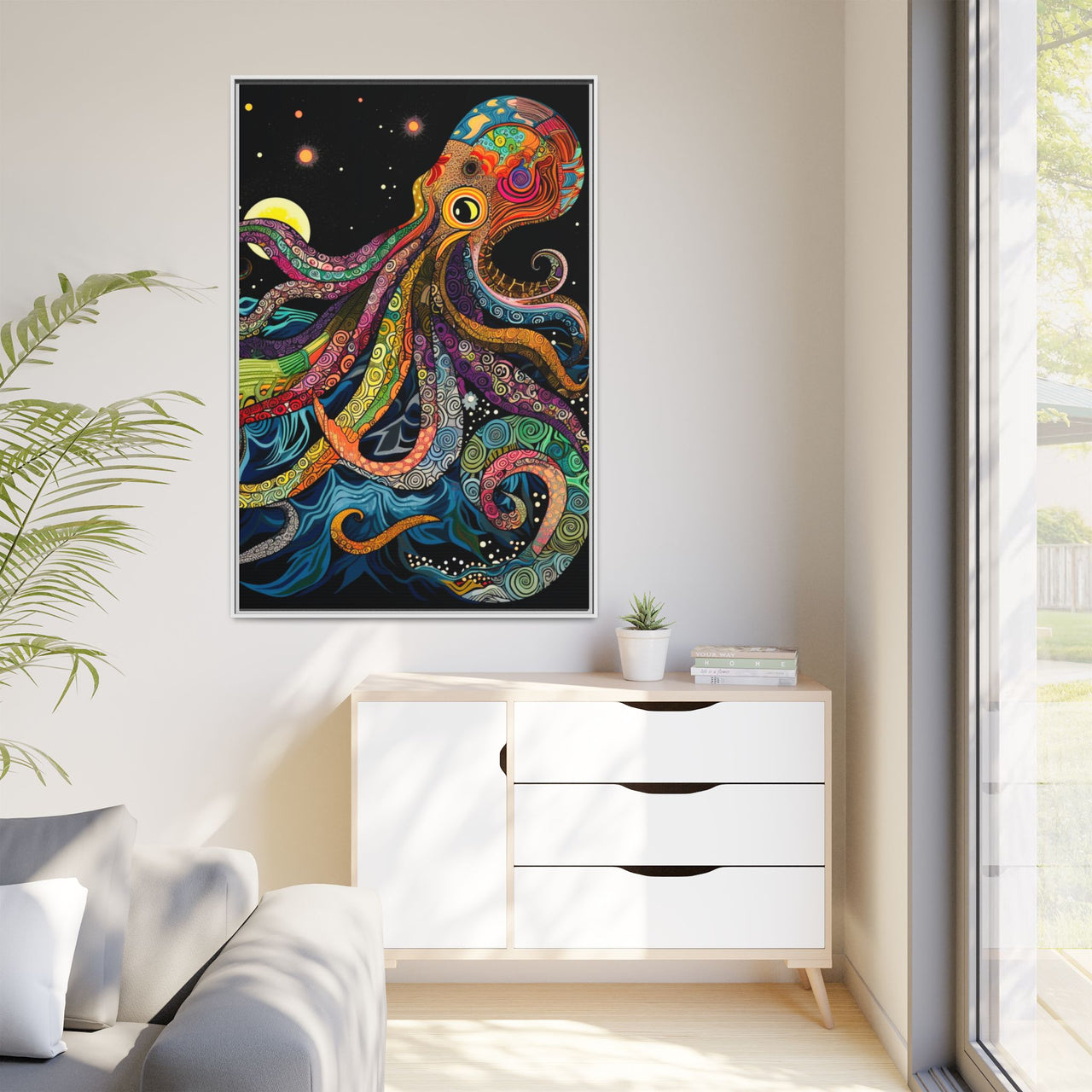 Midnight Depths Octopus Canvas Wall Art with Frame