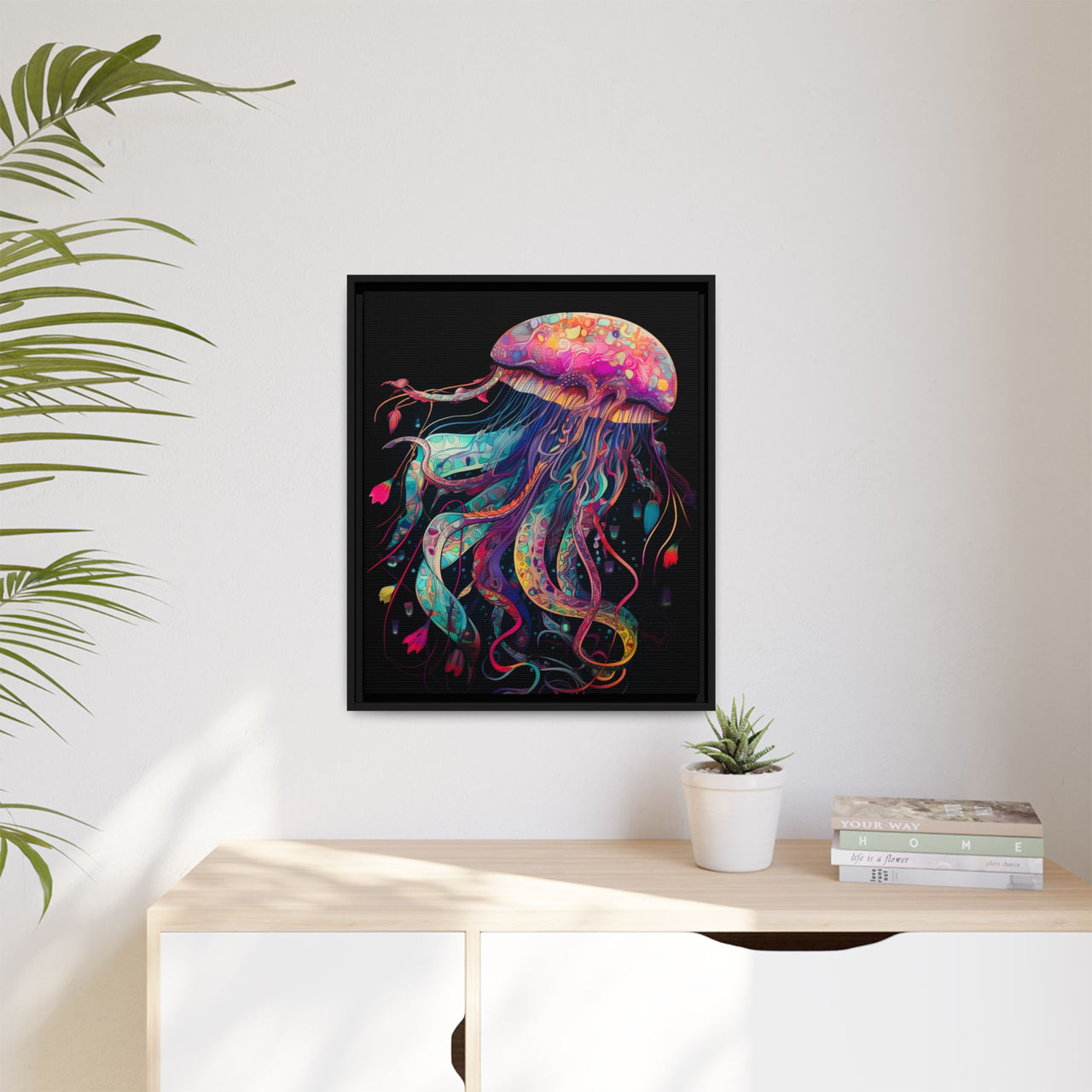 Celestial Drifter Jellyfish Canvas Wall Art with Frame