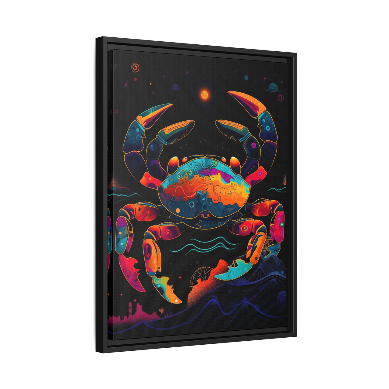Neon Tide Crab Canvas Wall Art with Frame