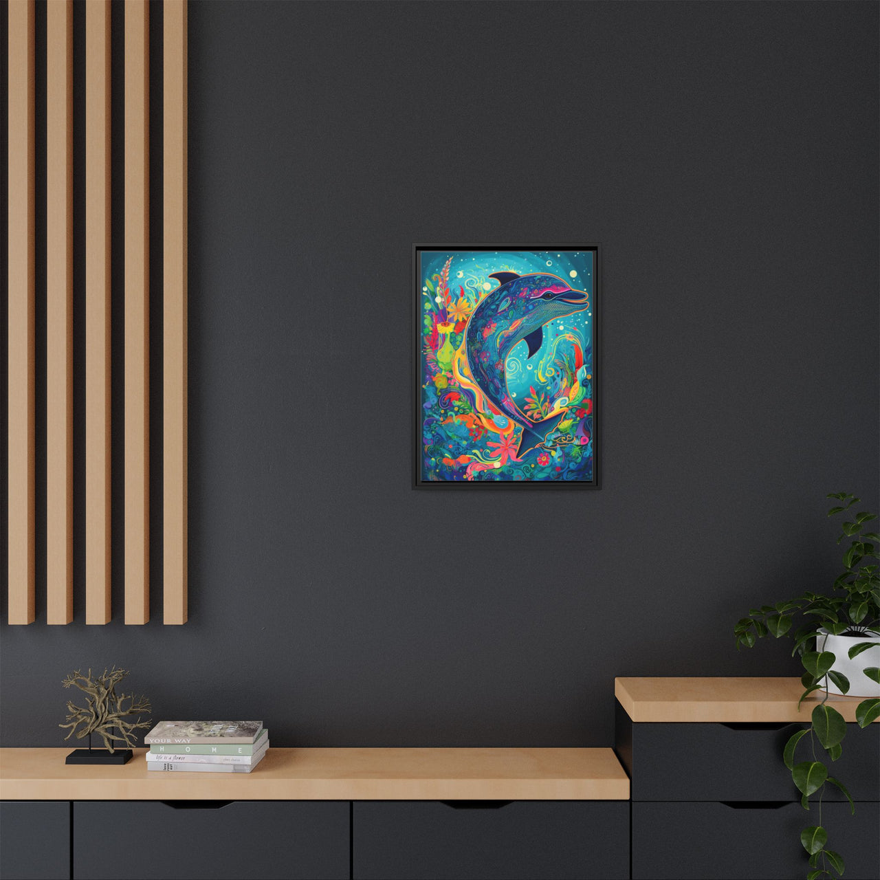 Ocean Bloom Dolphin Canvas Wall Art with Frame