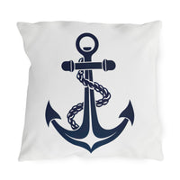 Thumbnail for White pillow with a navy blue anchor design on a white background