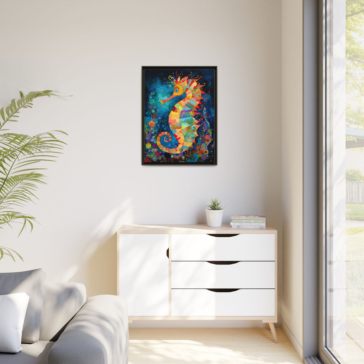 Coral Carnival Seahorse Canvas Wall Art with Frame