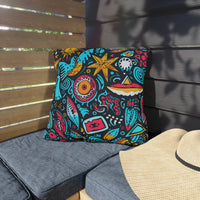 Thumbnail for Beach Graffiti Blues Outdoor Throw Pillow