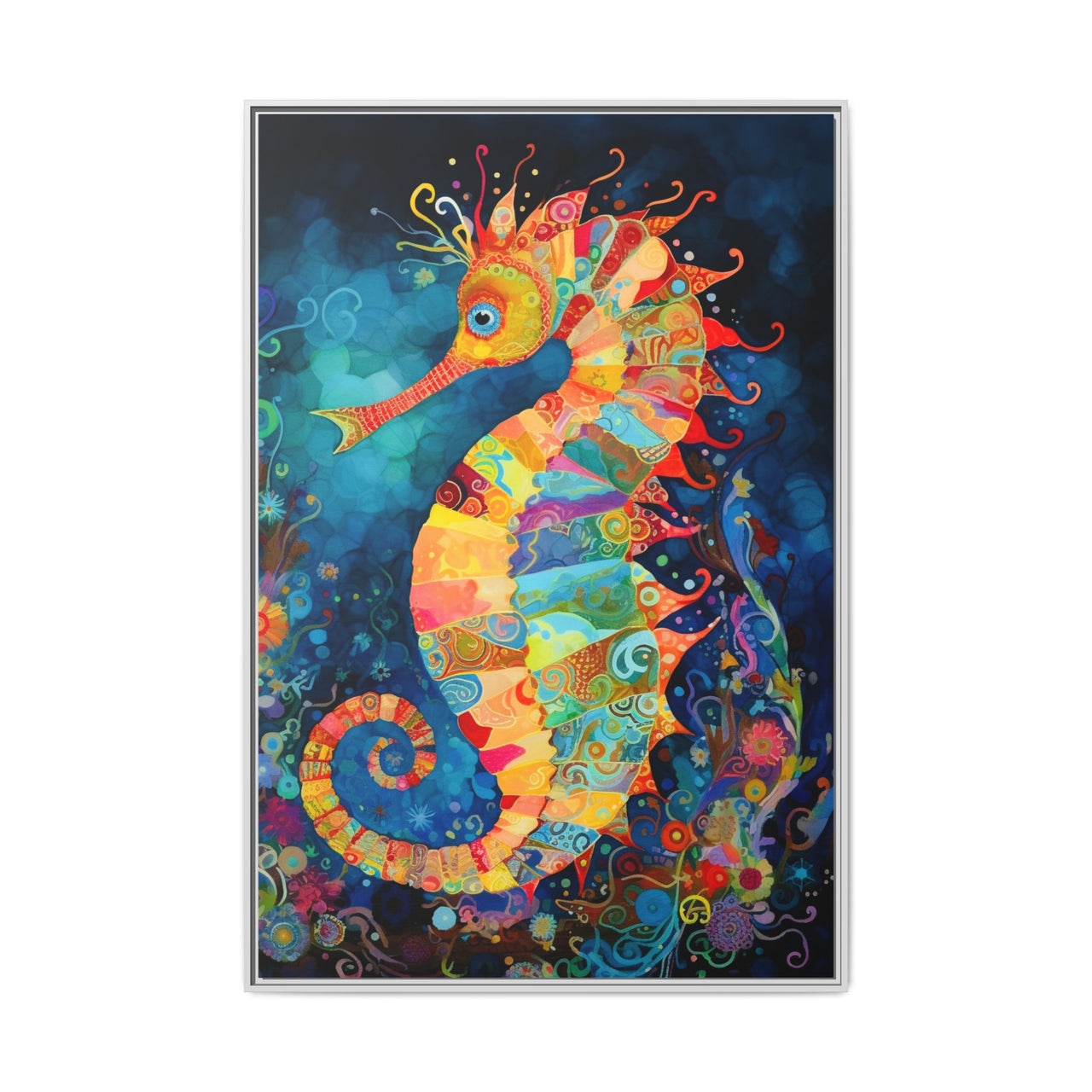 Coral Carnival Seahorse Canvas Wall Art with Frame