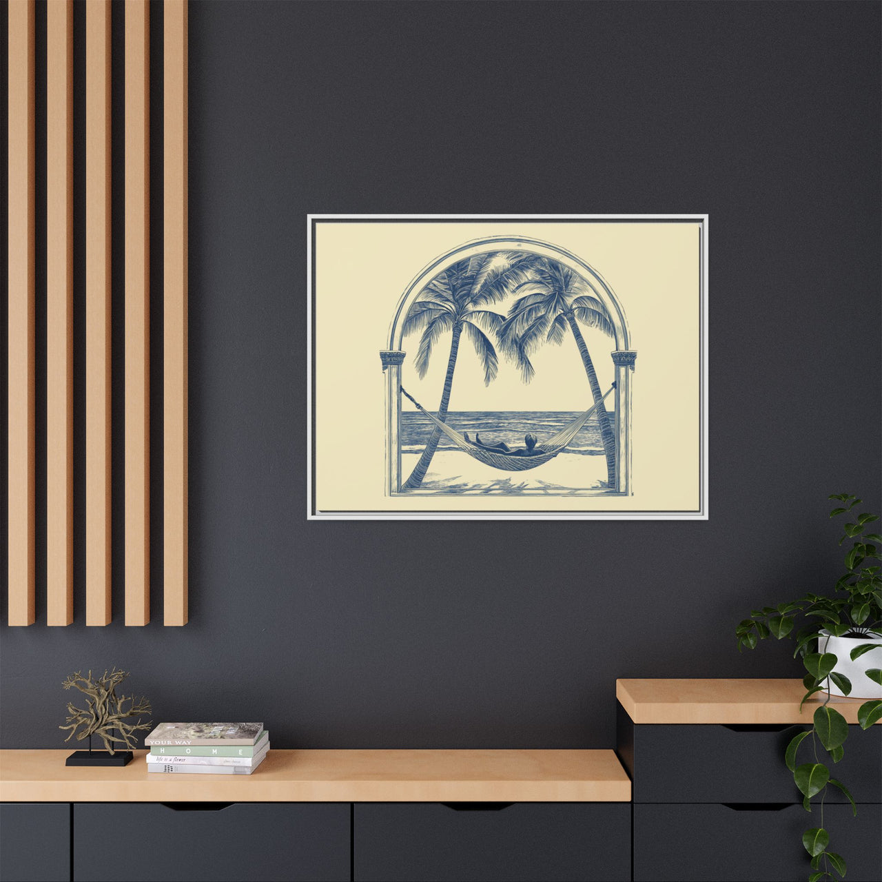 Palm Retreat Hammock Canvas Wall Art with Frame