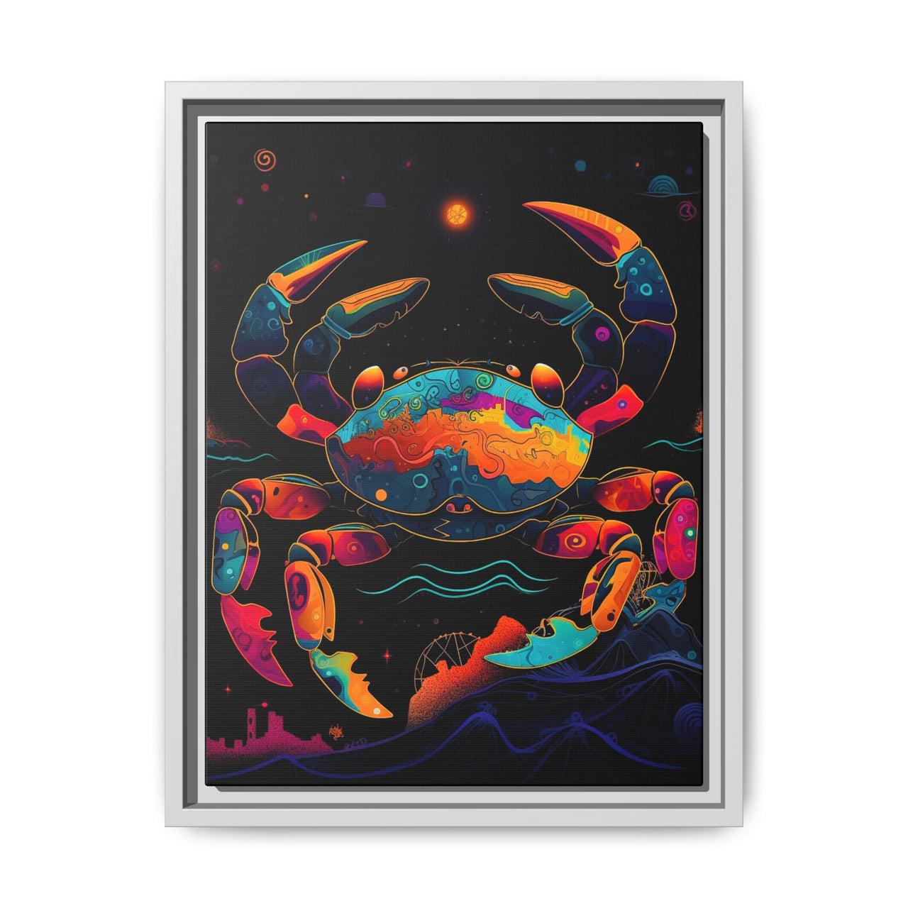 Neon Tide Crab Canvas Wall Art with Frame