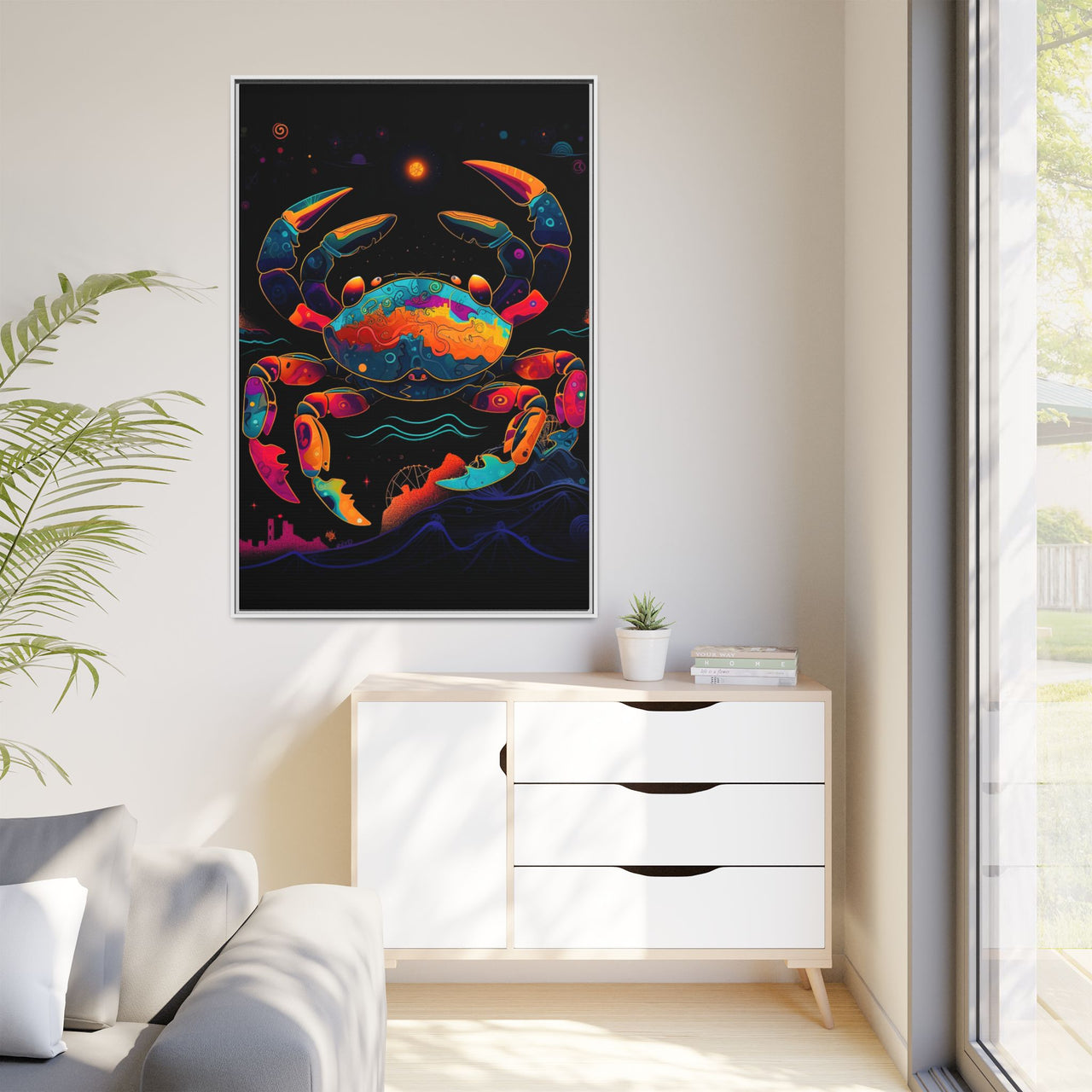 Neon Tide Crab Canvas Wall Art with Frame