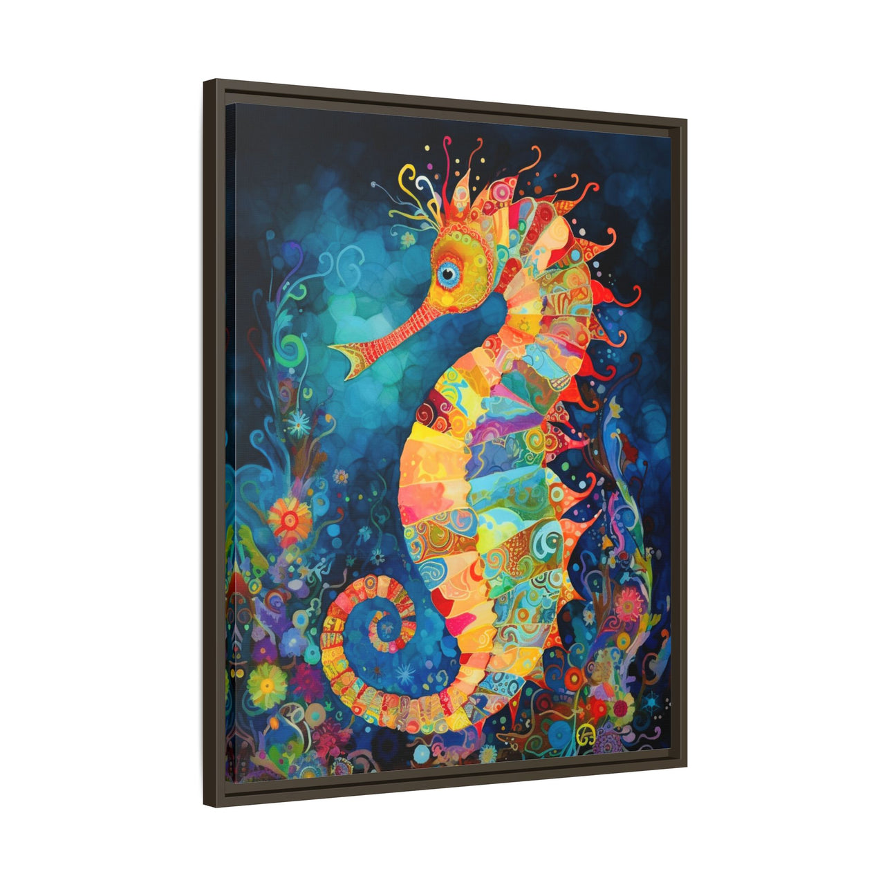 Coral Carnival Seahorse Canvas Wall Art with Frame