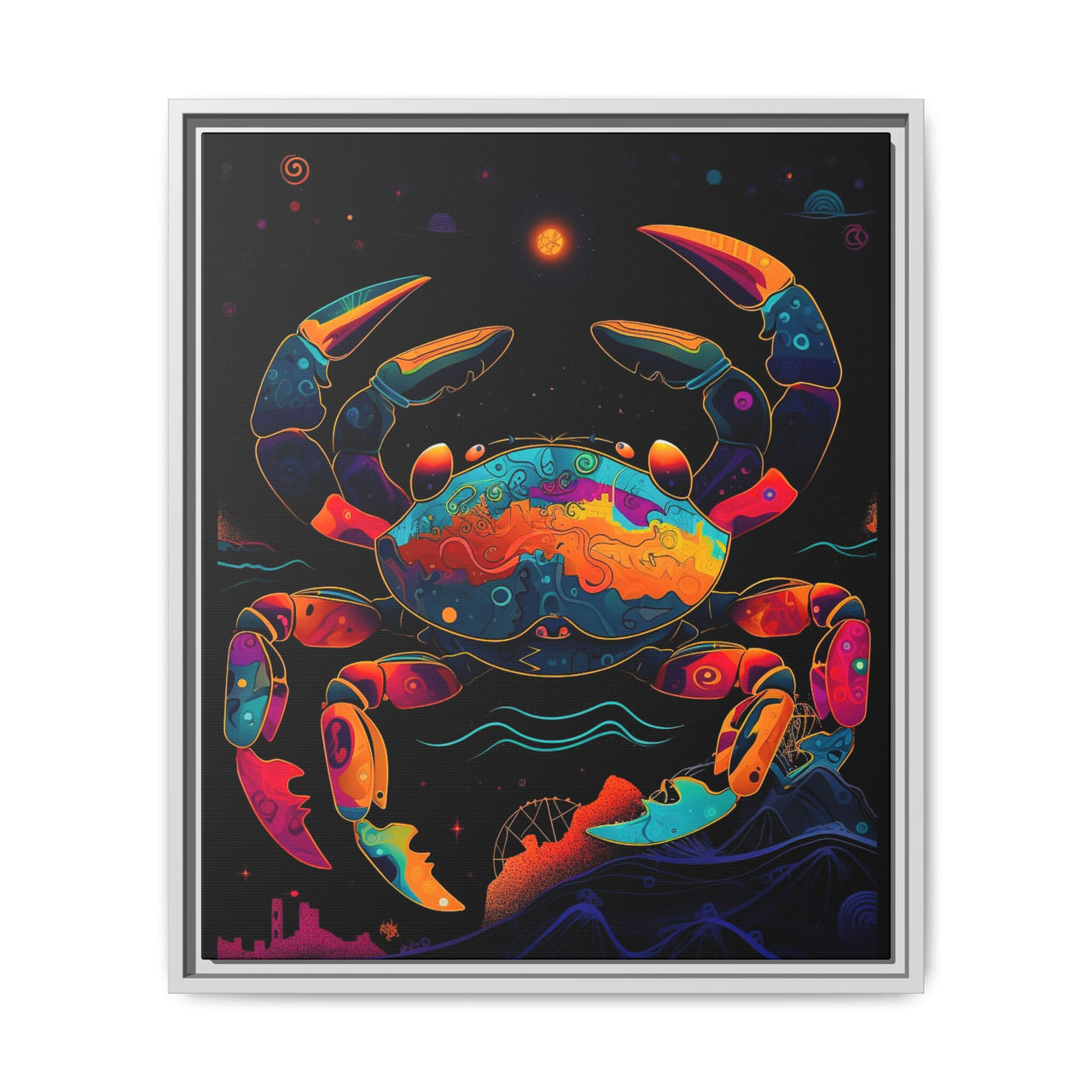 Neon Tide Crab Canvas Wall Art with Frame