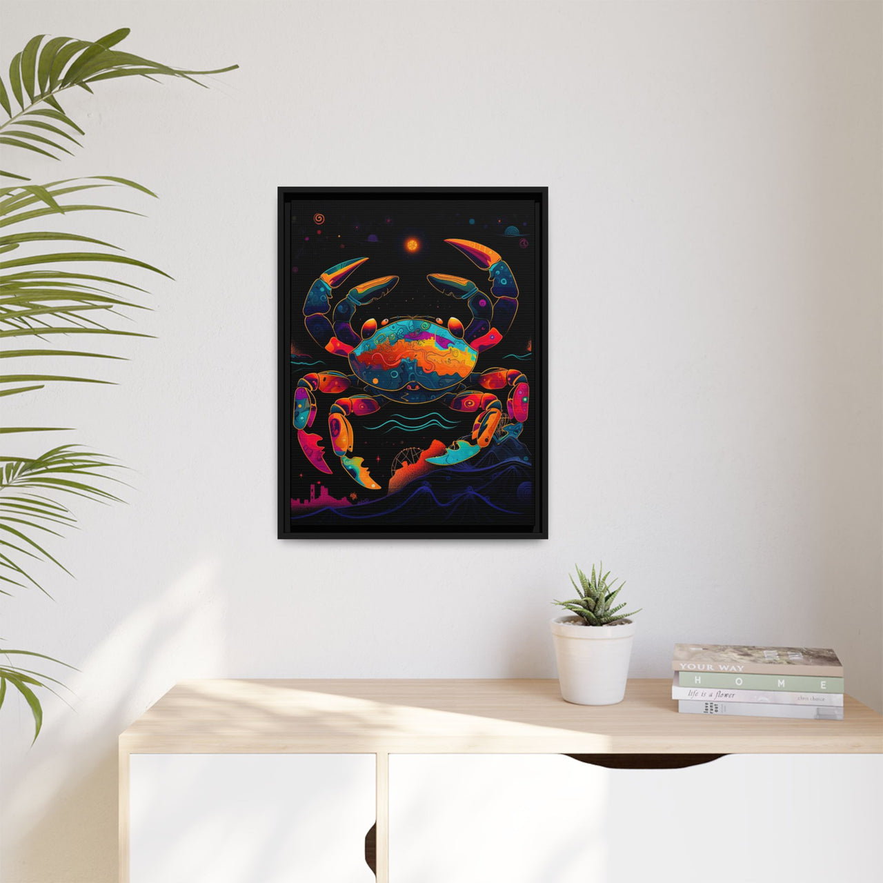 Neon Tide Crab Canvas Wall Art with Frame