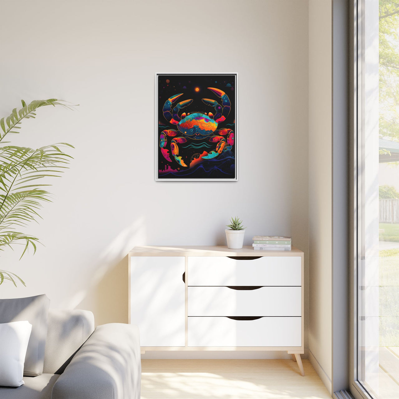 Neon Tide Crab Canvas Wall Art with Frame