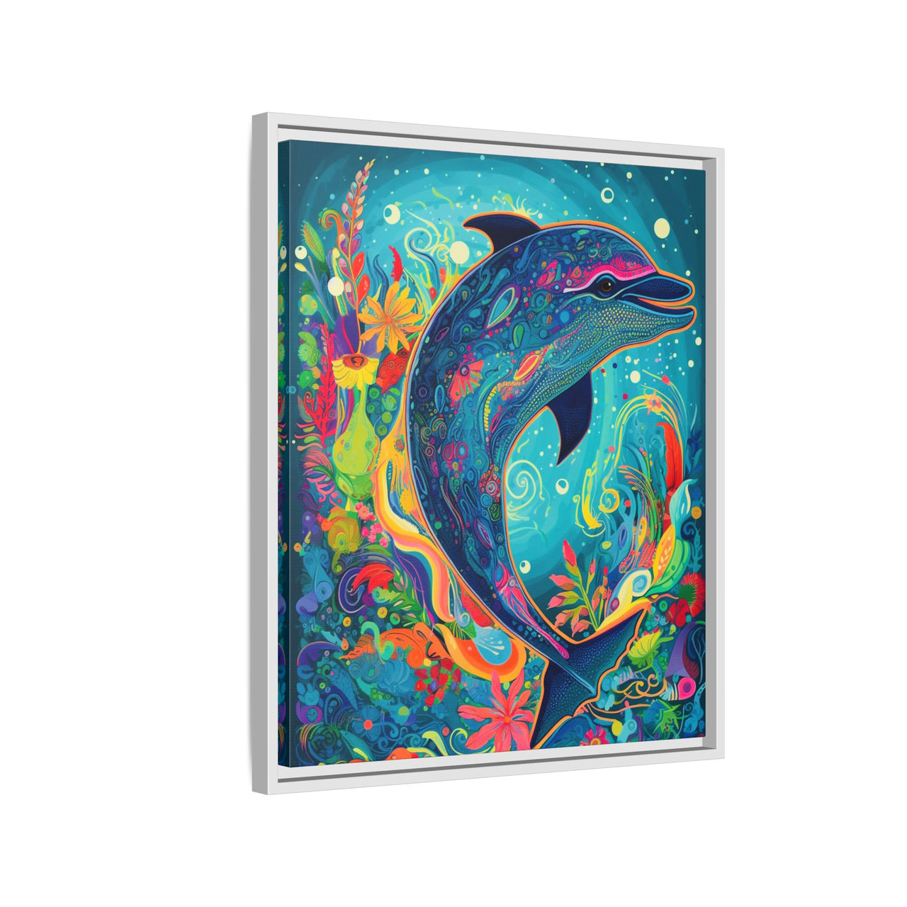 Ocean Bloom Dolphin Canvas Wall Art with Frame