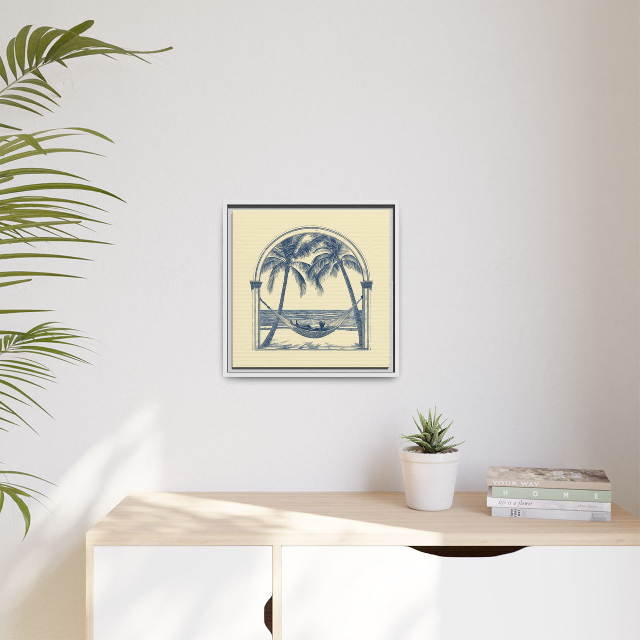 Palm Retreat Hammock Canvas Wall Art with Frame