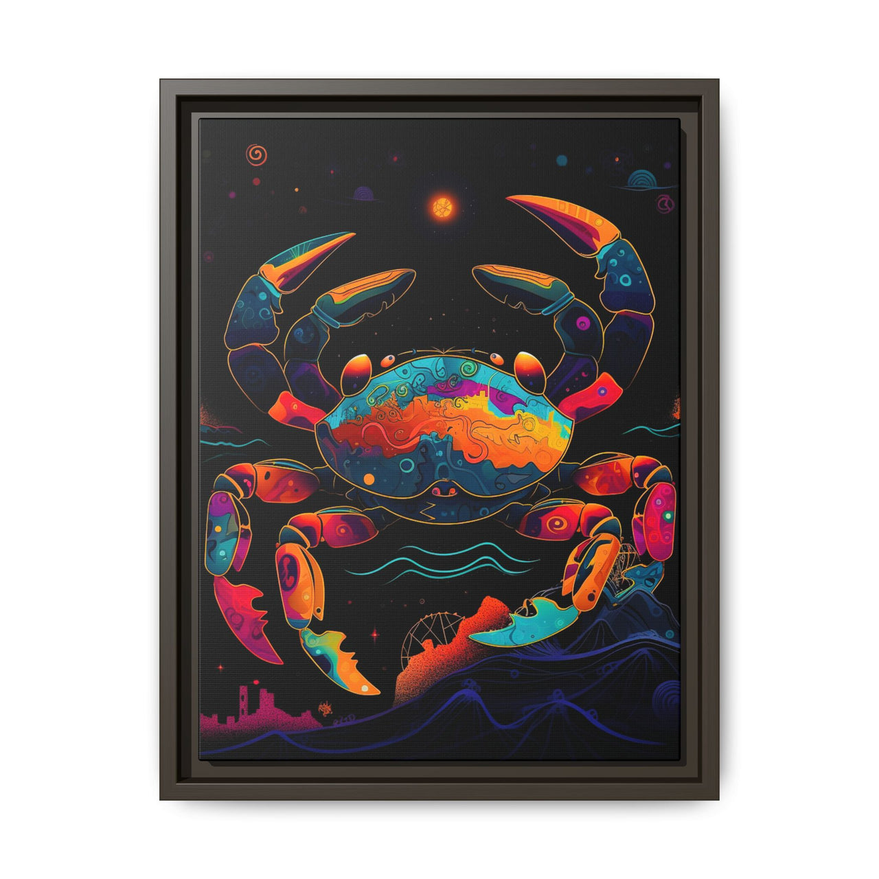 Neon Tide Crab Canvas Wall Art with Frame