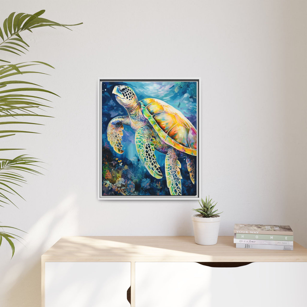 Gliding Turtle Canvas Wall Art with Frame