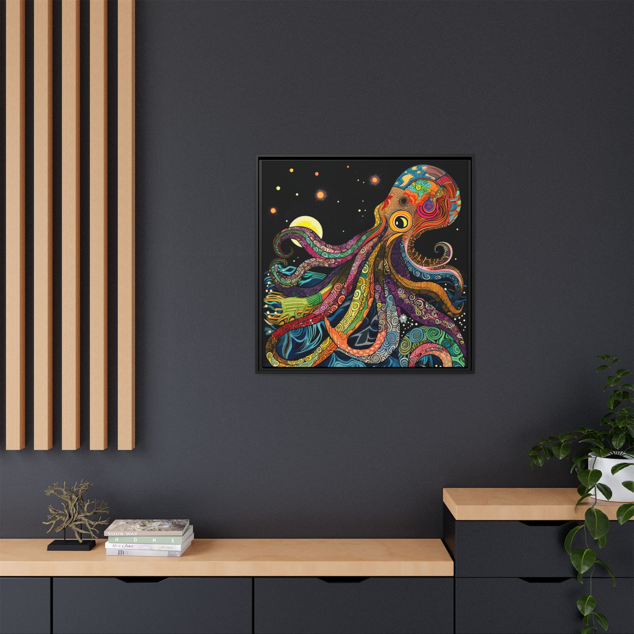 Midnight Depths Octopus Canvas Wall Art with Frame