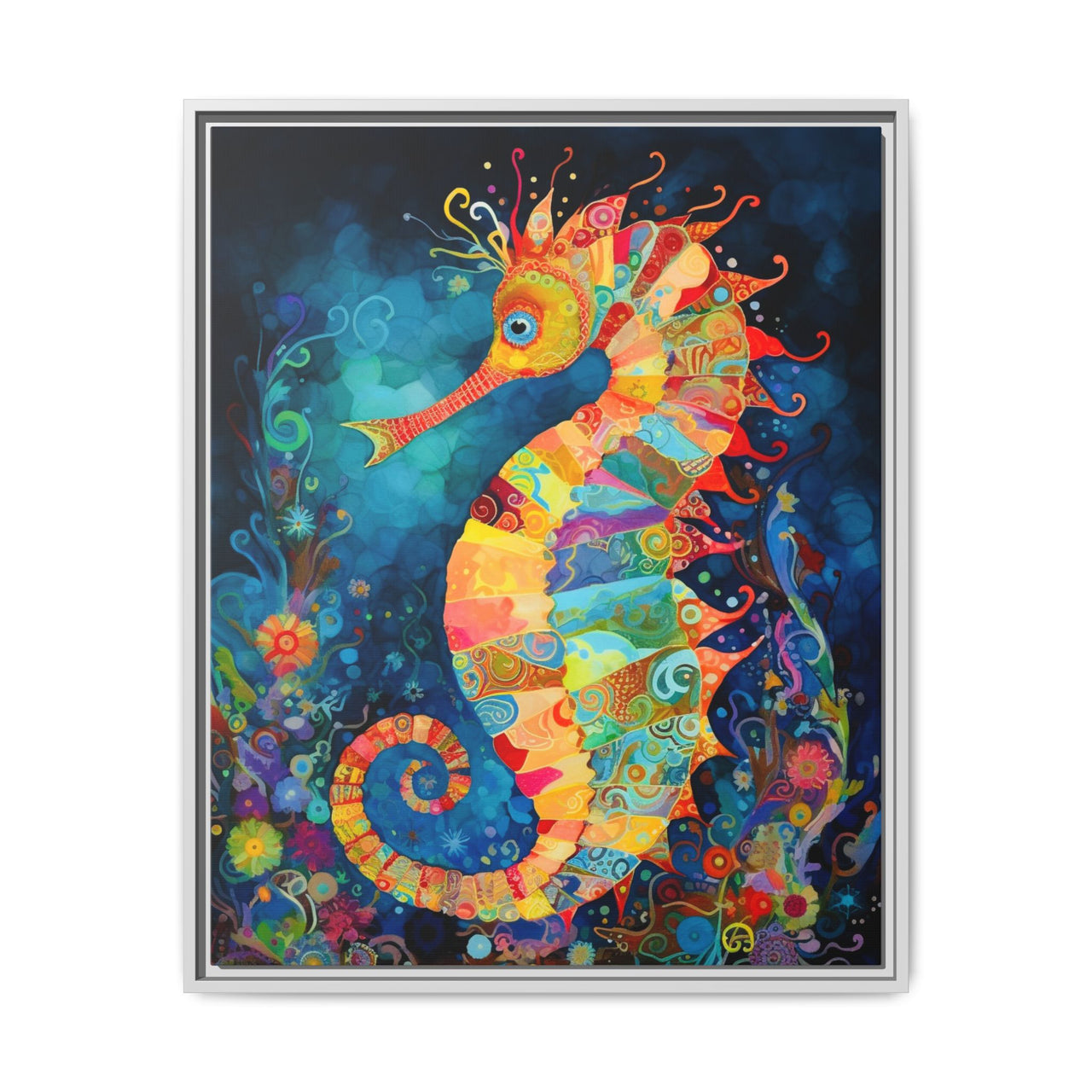 Coral Carnival Seahorse Canvas Wall Art with Frame