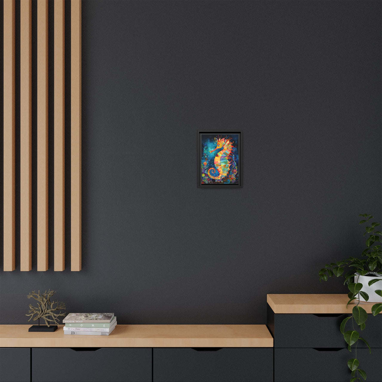 Coral Carnival Seahorse Canvas Wall Art with Frame