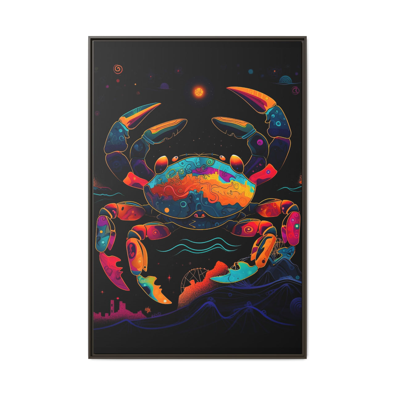 Neon Tide Crab Canvas Wall Art with Frame