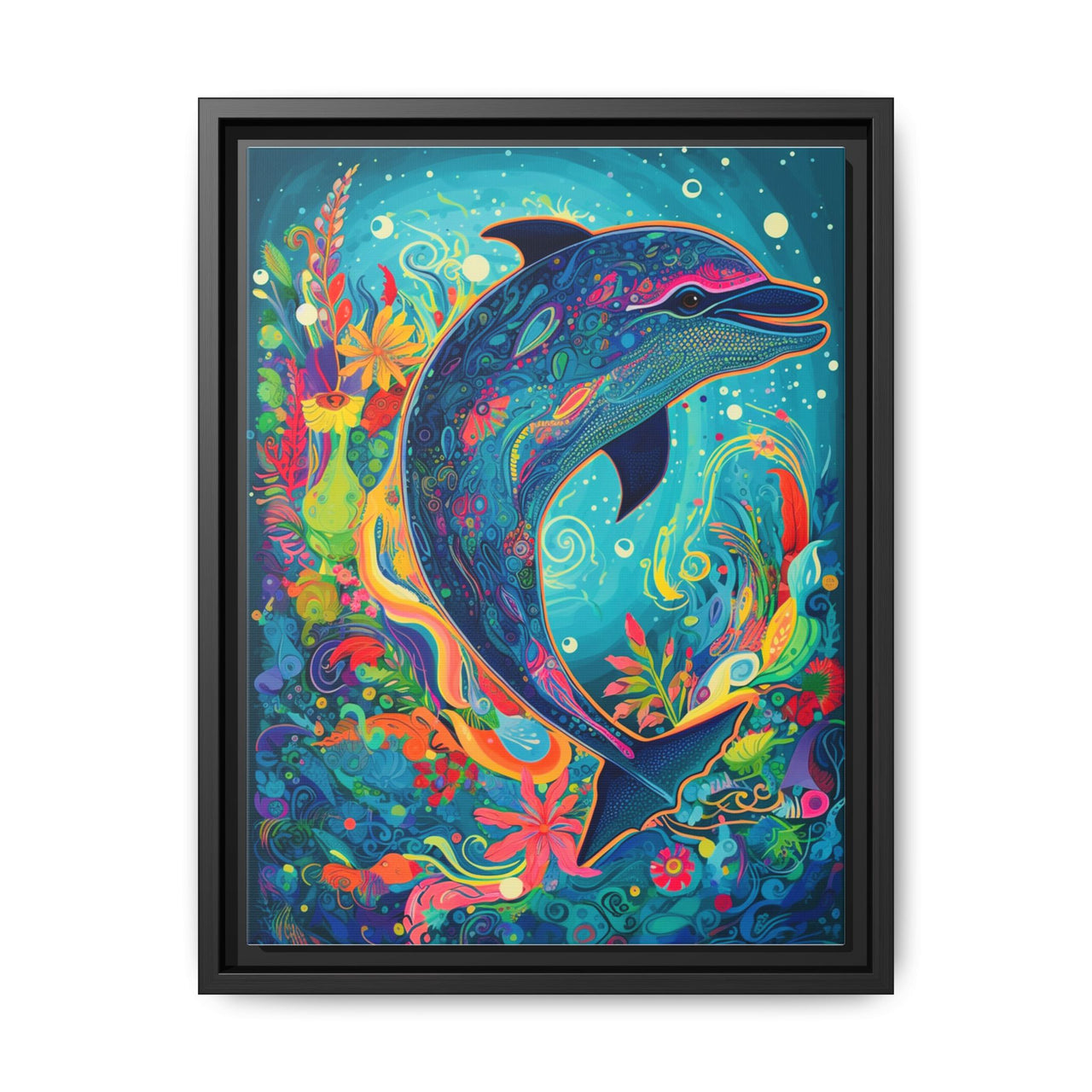 Ocean Bloom Dolphin Canvas Wall Art with Frame