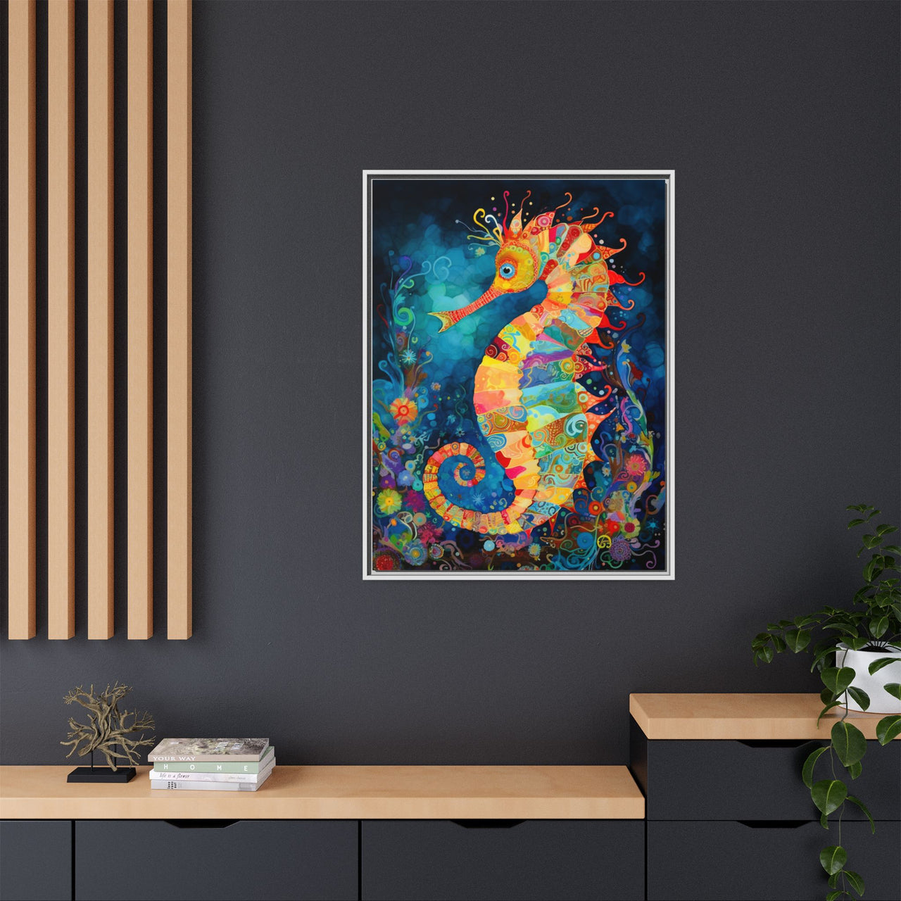 Coral Carnival Seahorse Canvas Wall Art with Frame