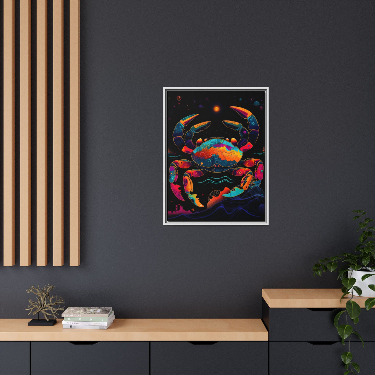 Neon Tide Crab Canvas Wall Art with Frame