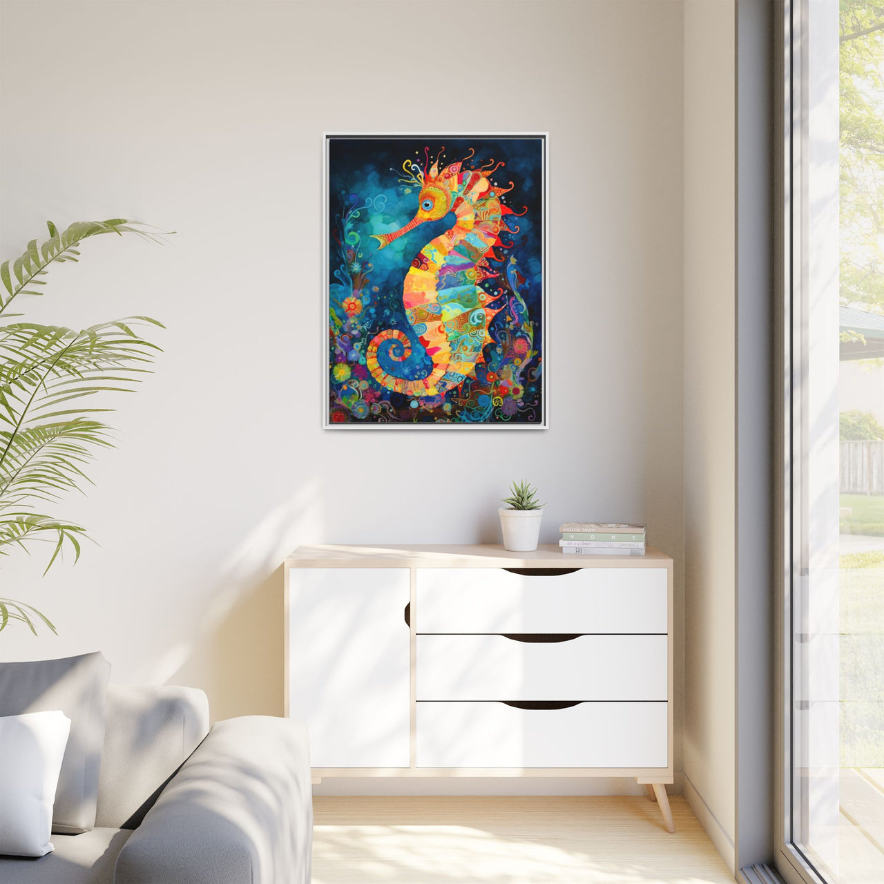 Coral Carnival Seahorse Canvas Wall Art with Frame