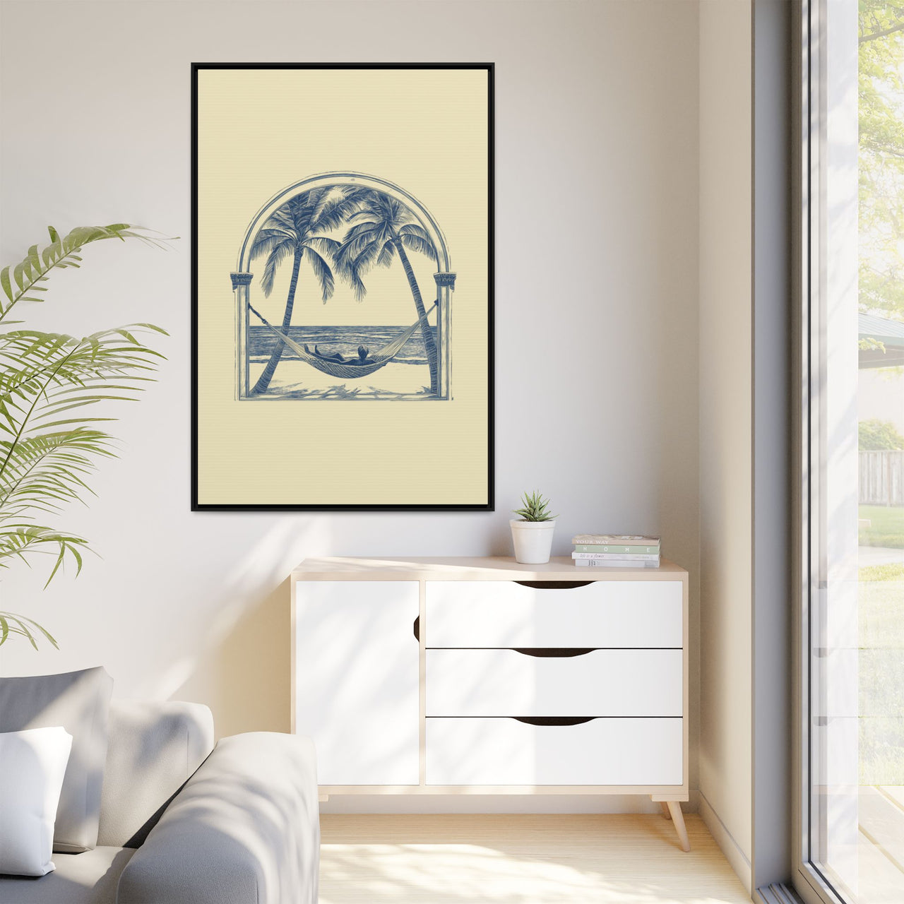 Palm Retreat Hammock Canvas Wall Art with Frame