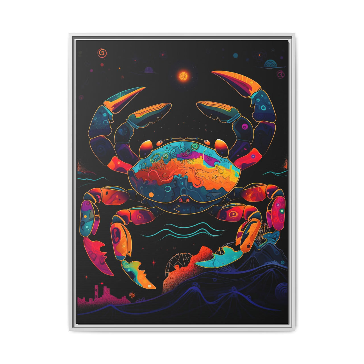 Neon Tide Crab Canvas Wall Art with Frame