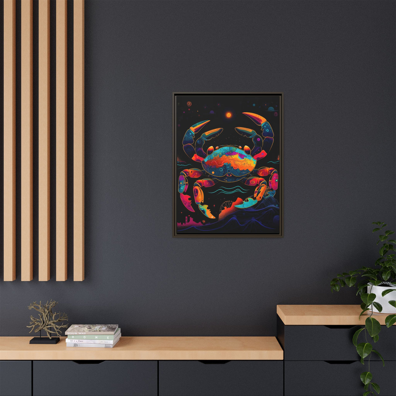 Neon Tide Crab Canvas Wall Art with Frame
