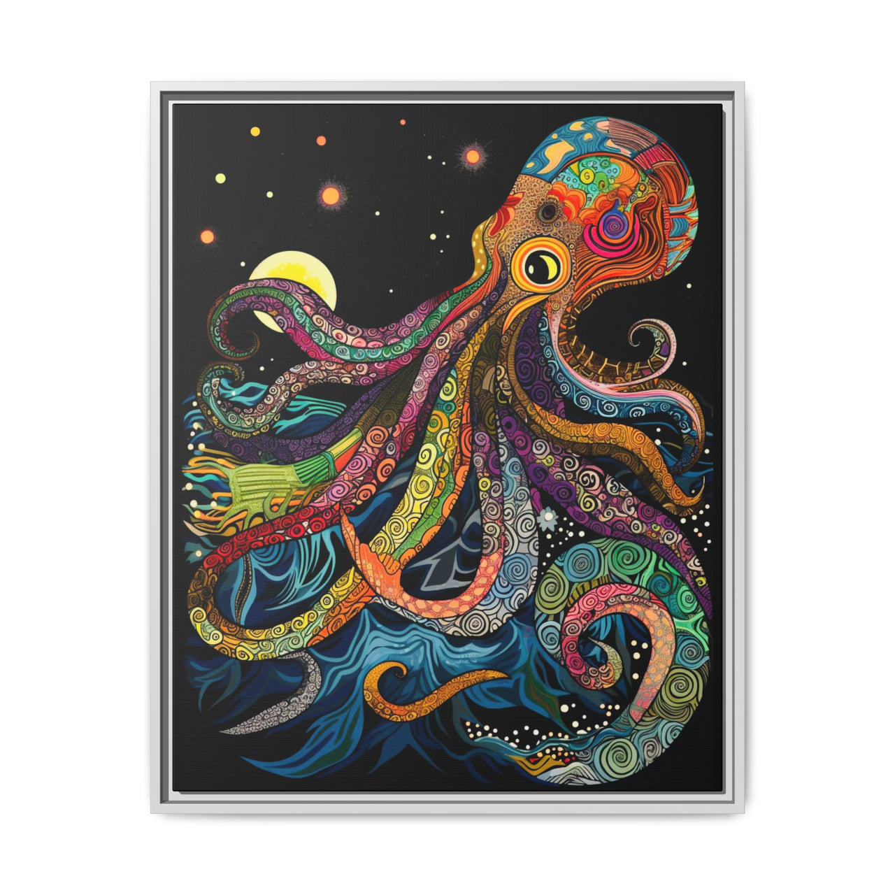 Midnight Depths Octopus Canvas Wall Art with Frame