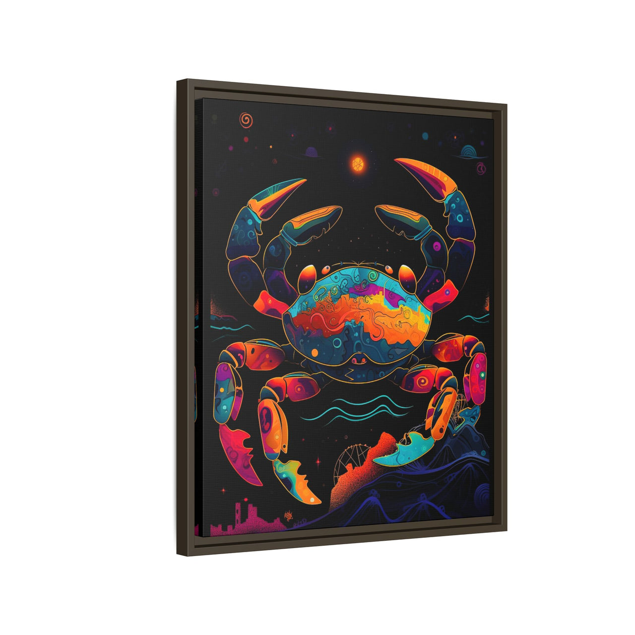 Neon Tide Crab Canvas Wall Art with Frame