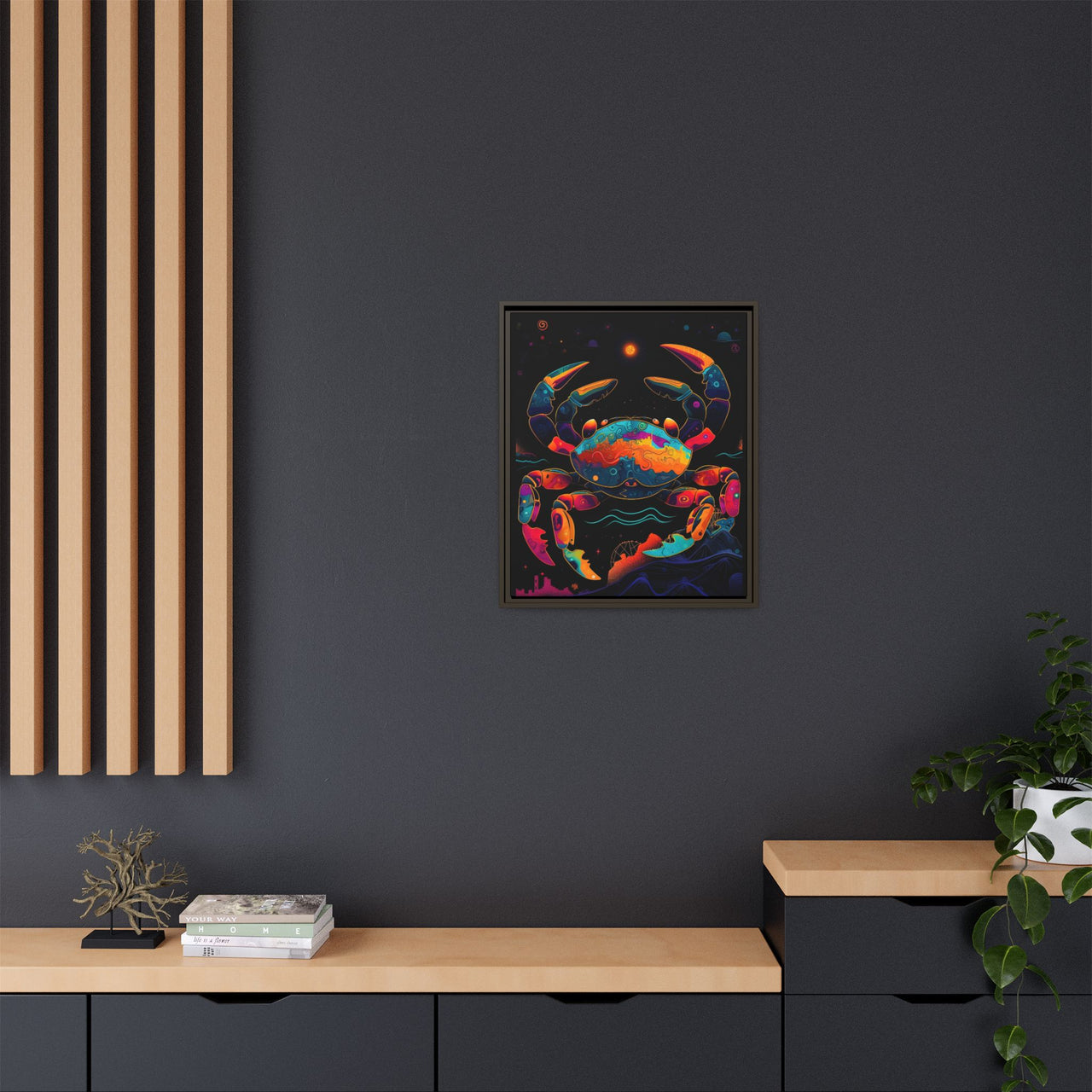 Neon Tide Crab Canvas Wall Art with Frame